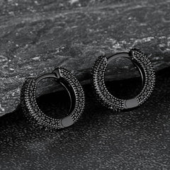 Brincos de argola Viking Rune de prata esterlina com zircônia preta para homens