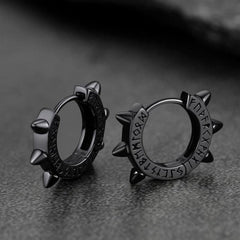 Brincos de argola com rebite de prata esterlina e runas vikings para homens
