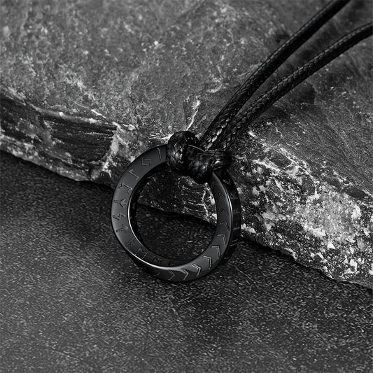Colar de couro Viking Mobius Circle ajustável com corrente de couro masculino