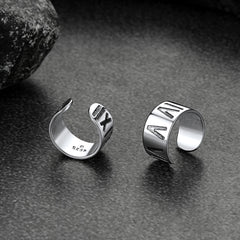 Brincos de pressão de orelha sem furos com algarismos romanos de prata esterlina para homens