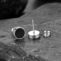 Brincos de pino de ônix preto com algarismos romanos em prata esterlina para homens