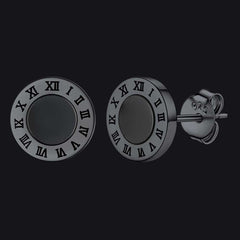 Brincos de pino de ônix preto com algarismos romanos em prata esterlina