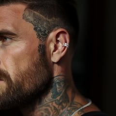 Brincos de pressão de orelha sem furos com algarismos romanos de prata esterlina para homens