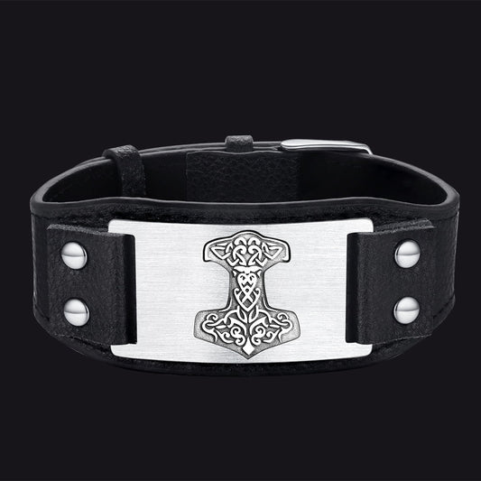 Pulseira de couro Viking Thors Hammer Cuff Son