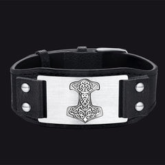 Pulseira de couro Viking Thors Hammer Cuff Son