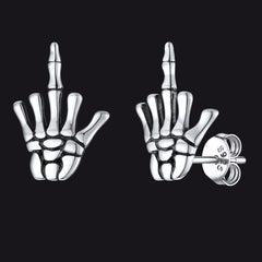 Brincos de pino punk esqueleto de dedo médio