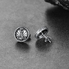 Brincos de pino Viking Rune de prata esterlina Viking Thors Hammer com runas em