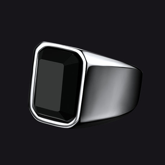 Anel de sinete com pedra ônix preta masculino tamanho 07-12