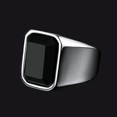 Anel de sinete com pedra ônix preta masculino tamanho 07-12