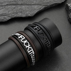 Pulseira de couro com corrente de aço vintage Fck It