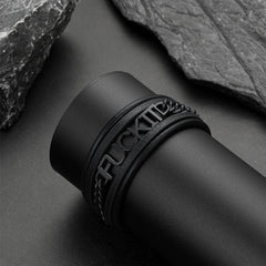 Pulseira de couro com corrente de aço vintage Fck It