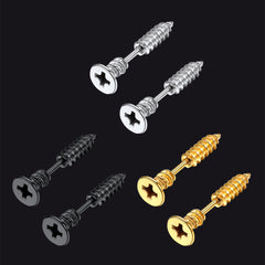 Screw Back Stud Earrings Set 3 Pairs For Men