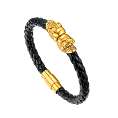 Black Braided Leather Skull Bracelet