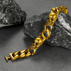 Pulseira de corrente cubana com caveira gótica