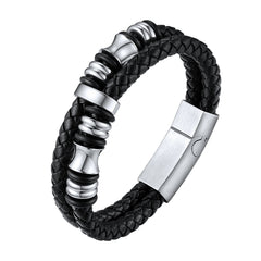 Pulseira masculina de couro trançado gravado para presente de aniversário