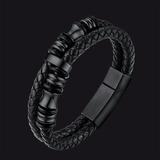 Pulseira masculina de couro trançado gravado para presente de aniversário