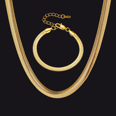 Conjunto de colar e pulseira com elos de corrente de cobra