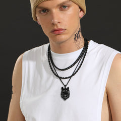 Colar com pingente de lobo selvagem viking, joia nórdica masculina