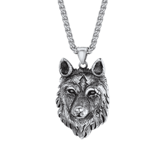 Colar com pingente de lobo selvagem viking, joia nórdica masculina