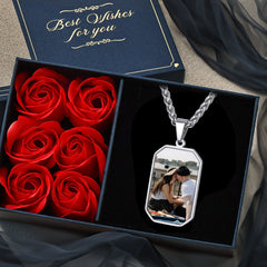 Colar de identificação com foto gravada personalizada para homens e mulheres