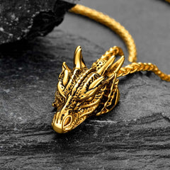 Colar Punk com Pingente de Cabeça de Dragão para Homens e Mulheres