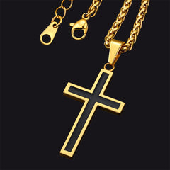 Colar de cruz de esmalte preto cristão para homens e mulheres