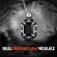 Colar de cristal com garra de dragão e caveira gótica masculino