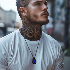 Colar de cristal com garra de dragão e caveira gótica masculino