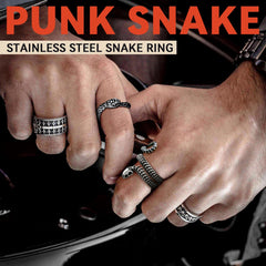 Anel de osso de caveira de cobra gótica para homens e mulheres