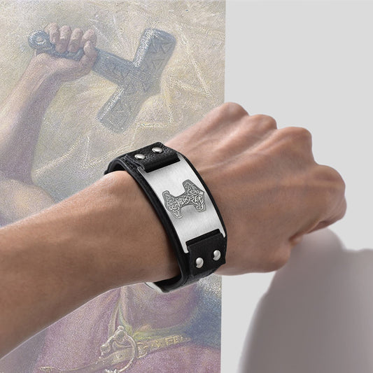 Pulseira de couro Viking Thors Hammer Cuff Son