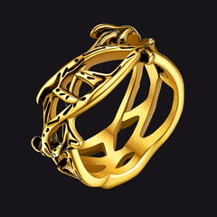 Anel masculino com coroa de espinhos e Jesus cristão