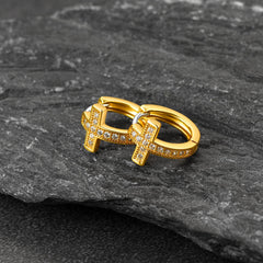 Brincos de argola em forma de cruz de zircônia cúbica para homens