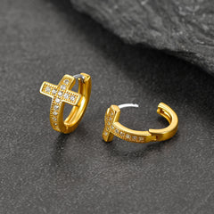 Brincos de argola em forma de cruz de zircônia cúbica para homens