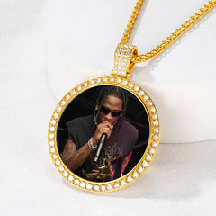 Personalisierte Große Bild Kreis Halskette Memorial Foto Anhänger Männer