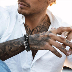 Pulseira masculina de couro trançado gravado para presente de aniversário