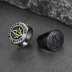 Anel de sinete maçônico de aço inoxidável para homens da Maçonaria