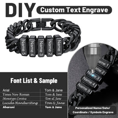 Customized Engraved Multiple Name Cuban Link Chain Bracelet