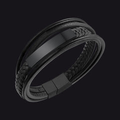 Pulseira personalizada de couro trançado com identificação para filho, pai e marido