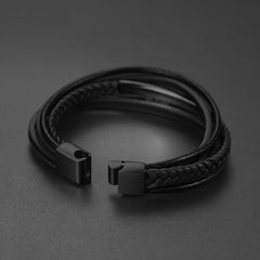 Pulseira personalizada de couro trançado com identificação para filho, pai e marido