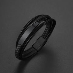 Pulseira personalizada de couro trançado com identificação para filho, pai e marido