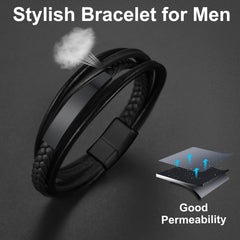 Pulseira personalizada de couro trançado com identificação para filho, pai e marido