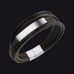 Pulseira personalizada de couro trançado com identificação para filho, pai e marido