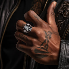 Anel de caveira estilo motociclista gótico punk masculino