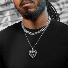 Colar personalizado com foto e coração de dupla face e zircônia cúbica