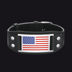 Pulseira de couro com bandeira americana preta