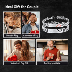 Pulseira de casal com gravura personalizada em formato de coração para namorada