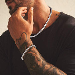 Pulseira de tênis com corrente de 3/5 mm de largura e corte de diamante CZ