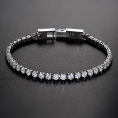 Pulseira de tênis com corrente de 3/5 mm de largura e corte de diamante CZ
