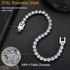 Pulseira de tênis com corrente de 3/5 mm de largura e corte de diamante CZ