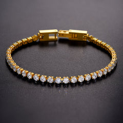 Pulseira de tênis com corrente de 3/5 mm de largura e corte de diamante CZ